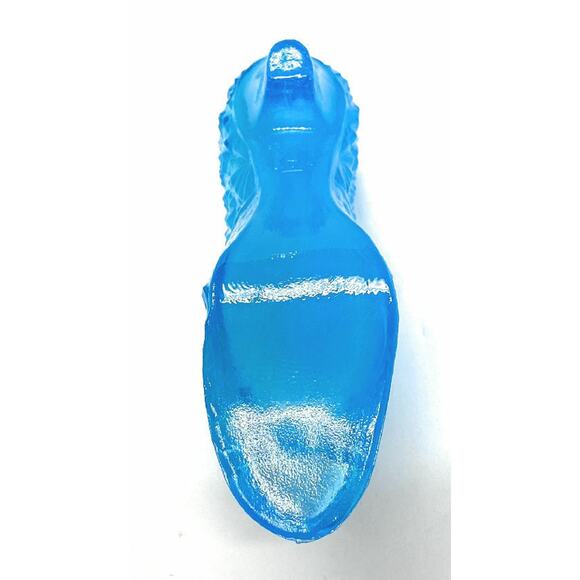 Daisy Button Cat Slipper Shoe Boyd Crystal Art Glass 1999 Peacock Blue VTG  B284 - Picture 8 of 10